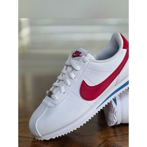 Nike Cortez Leather Forrest Gump Kids Shoes White Red Blue Size 2.5Y Brand New